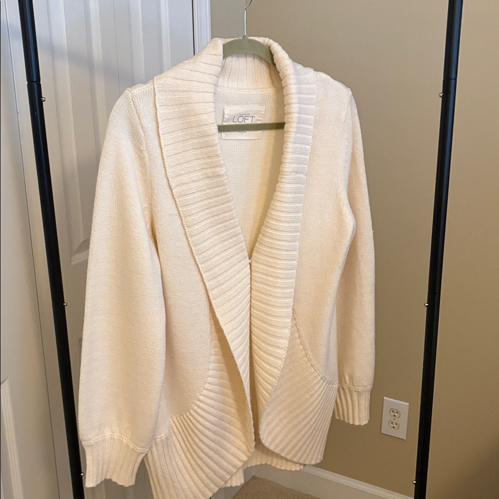 LOFT Ivory Ribbed Cardigan - Picture 2 of 4